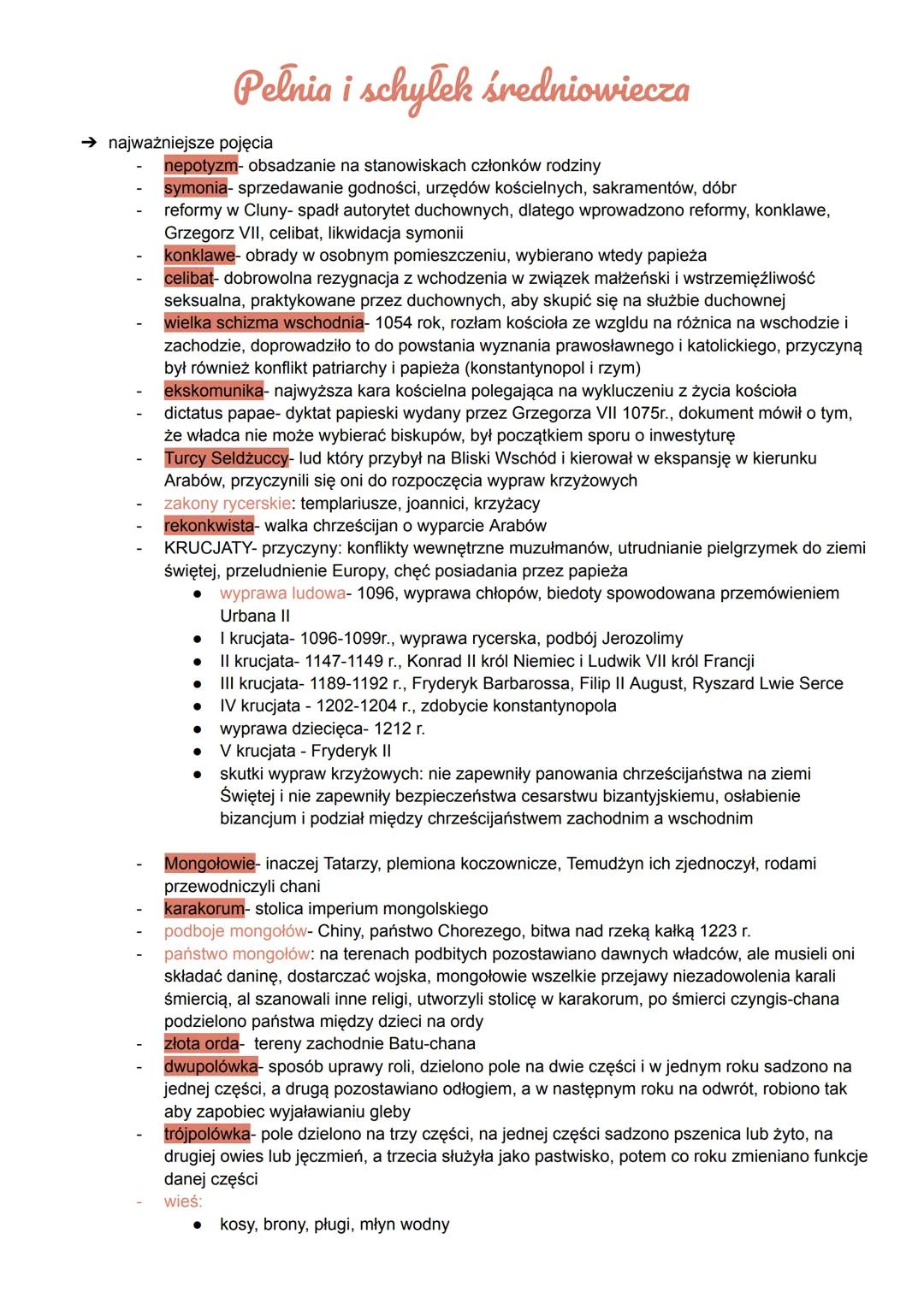 # Pelnia i schylek średniowiecza
→ najważniejsze pojęcia
- nepotyzm- obsadzanie na stanowiskach członków rodziny
- symonia- sprzedawanie g