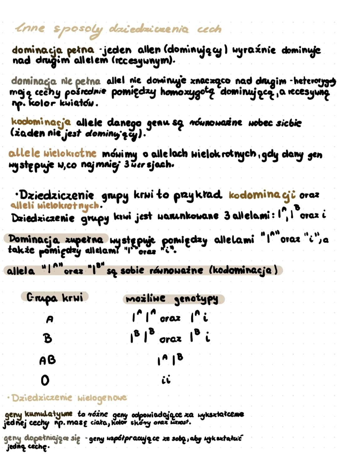 # Inne sposoly daiedziczenia cech
dominacja pełna jeden allen (dominujący) wyraźnie dominuje
nad drugim allelem (recesywnym).
dominacja ni