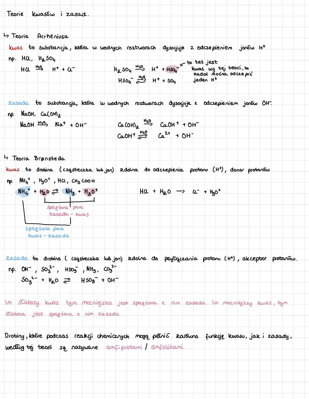 # Teorie kwasów i zasad.
↳ Teoria Arrheniusa
kwas to substancja, która w wodnych roztworach dysocjuje z odczepieniem jonów Ht
пр. на, H2S