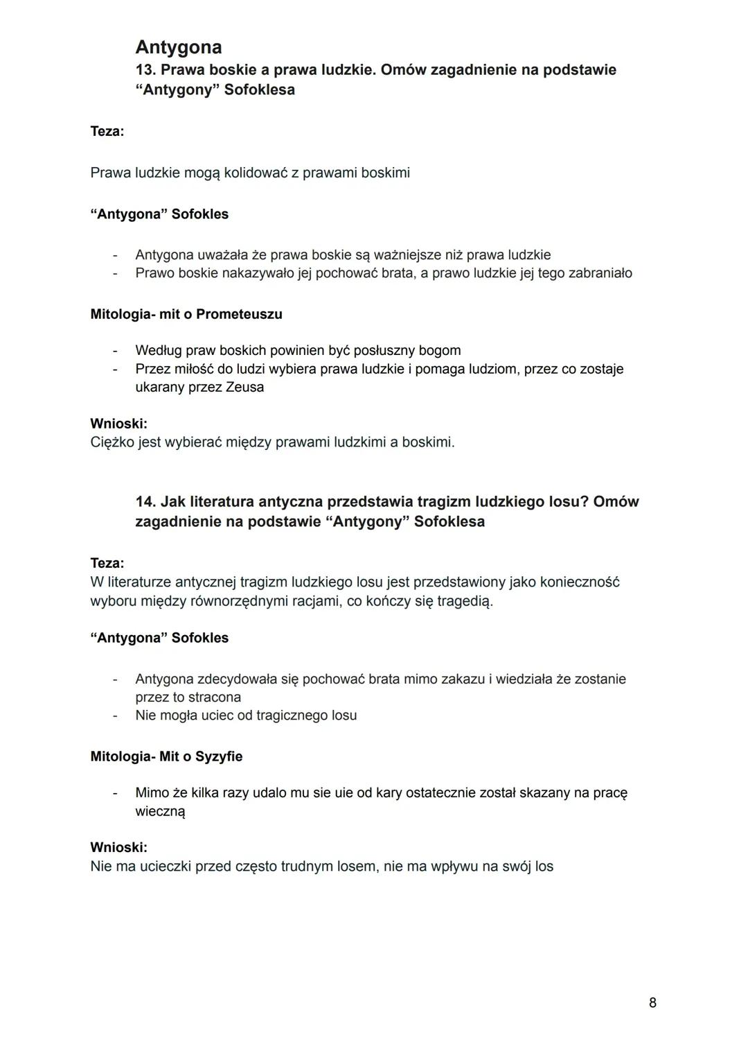 Pytania jawne Antygona konspekt wypowiedzi