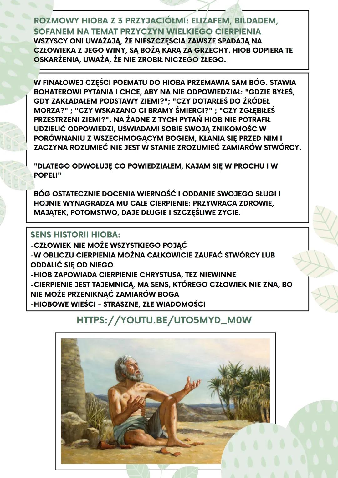 Sens niezawinionego cierpienia
w świetle biblijnej księgi Hioba
KSIĘGA HIOBA:
NALEŻY DO KSIĄG MĄDROŚCIOWYCH/DYDAKTYCZNYCH
POWSTAŁA WV WIEKU