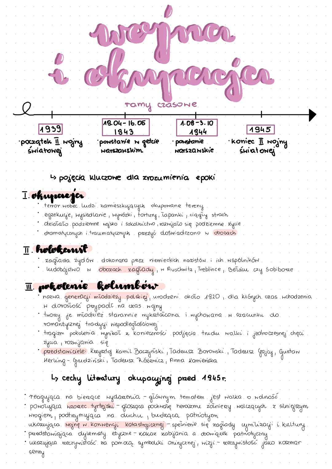 e
wayna
okupacja
ramy czasowe.
+
1939
początek. II wojny
światowej
I. okupacja
19.04-16.05
1943
powstanie w getcie
warszawskim
I holokaust
1