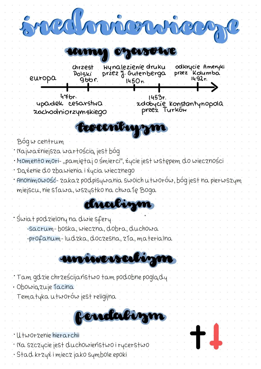 # średniorsicaze
## amy czasowe
Europa | Chrzest Polski 966r. | Wynalezienie druku przez J. Gutenberga 1450r. | Odkrycie Ameryki przez Kol