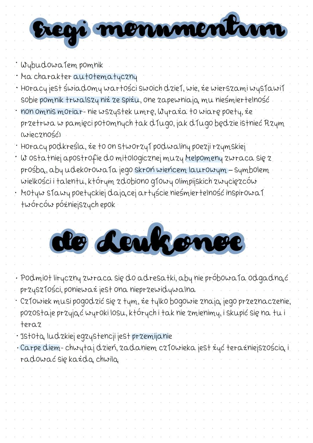 Horecy
Pieśni - związane z muzyką, nawiązują do idei stoicyzmu i epikureizmu,
zawierają, apostrofę do autentycznego lub fikcyjnego rozmówcy