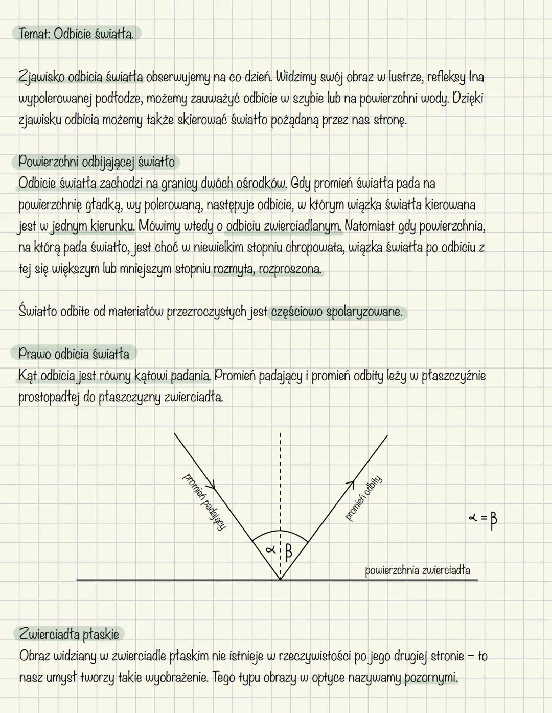 Temat: Odbicie światła.
Zjawisko odbicia światła obserwujemy na co dzień. Widzimy swój obraz w lustrze, refleksy Ina
wypolerowanej podłodze,