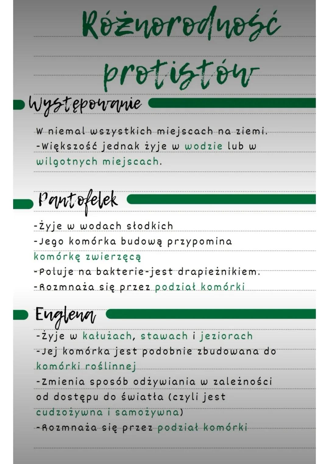 # Różnorodność
protistów
Występowanie
W niemal wszystkich miejscach na ziemi.
-Większość jednak żyje w wodzie lub w
wilgotnych miejscach.