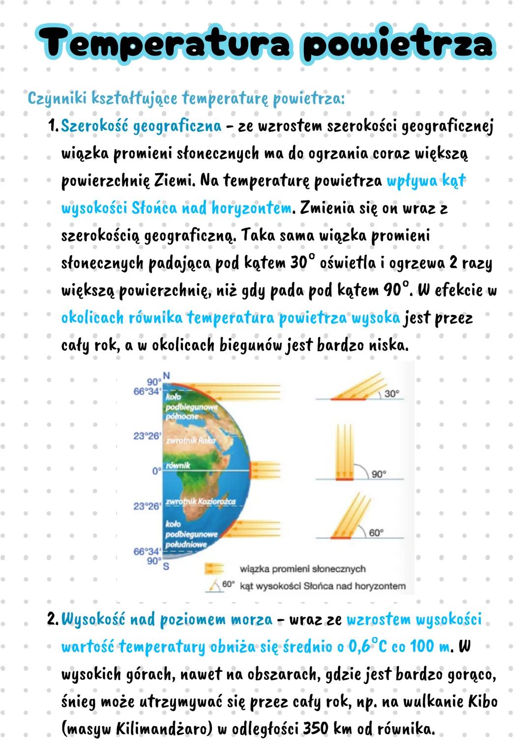 •
.
●
●
●
●
●
●
●
·
●
●
●
●
●
●
·
Czynniki kształtujące temperaturę powietrza:
•
•
●
1. Szerokość geograficzna - ze wzrostem szerokości geog