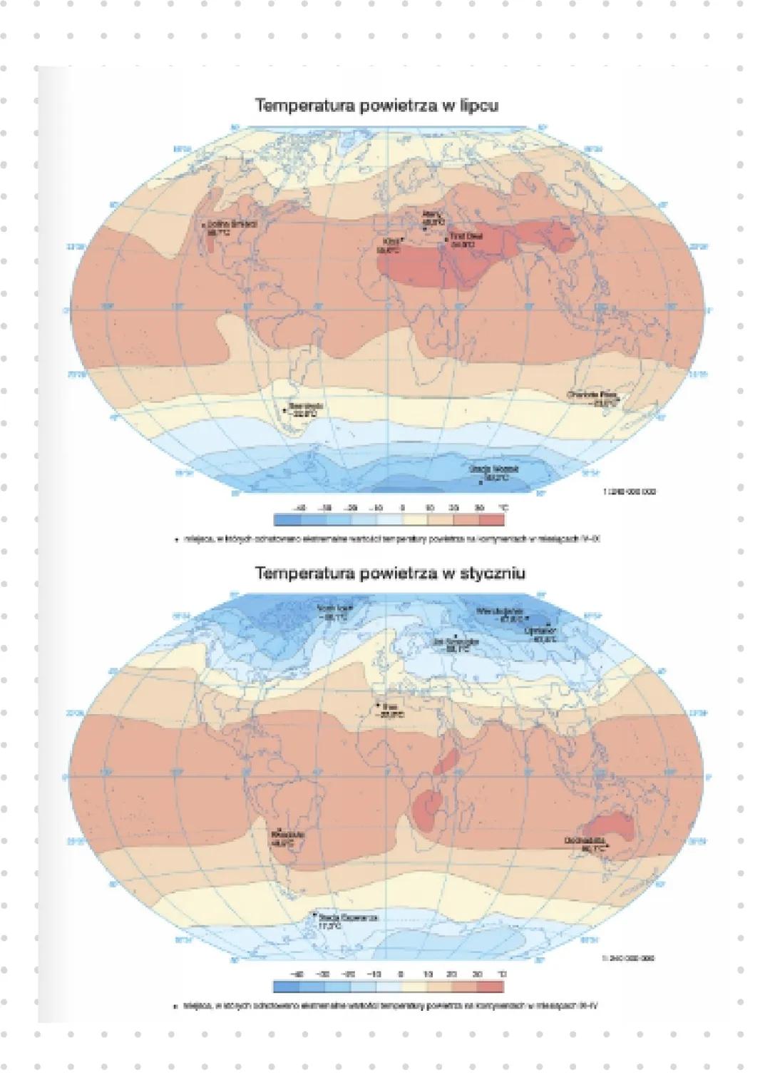 •
.
●
●
●
●
●
●
●
·
●
●
●
●
●
●
·
Czynniki kształtujące temperaturę powietrza:
•
•
●
1. Szerokość geograficzna - ze wzrostem szerokości geog