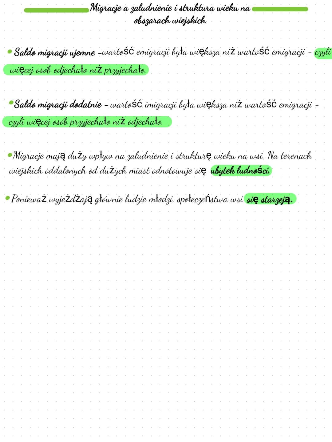 Migracje a zaludnienie i struktura wieku na
obszarach wiejskich
* Saldo migracji ujemne -wartość emigracji była większa niż wartość emigr