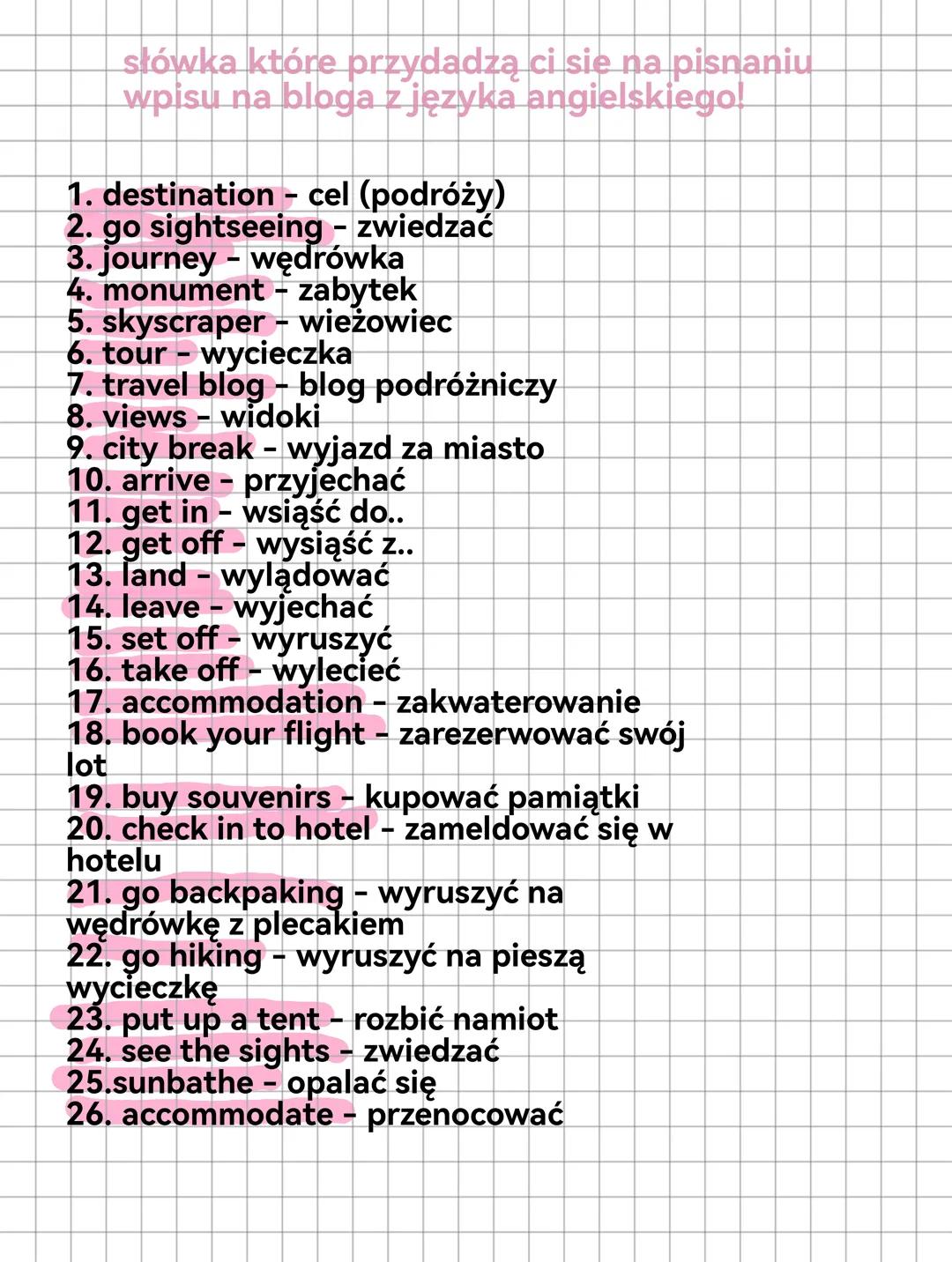 Słówka na wpis bloga po angielsku - (E8)