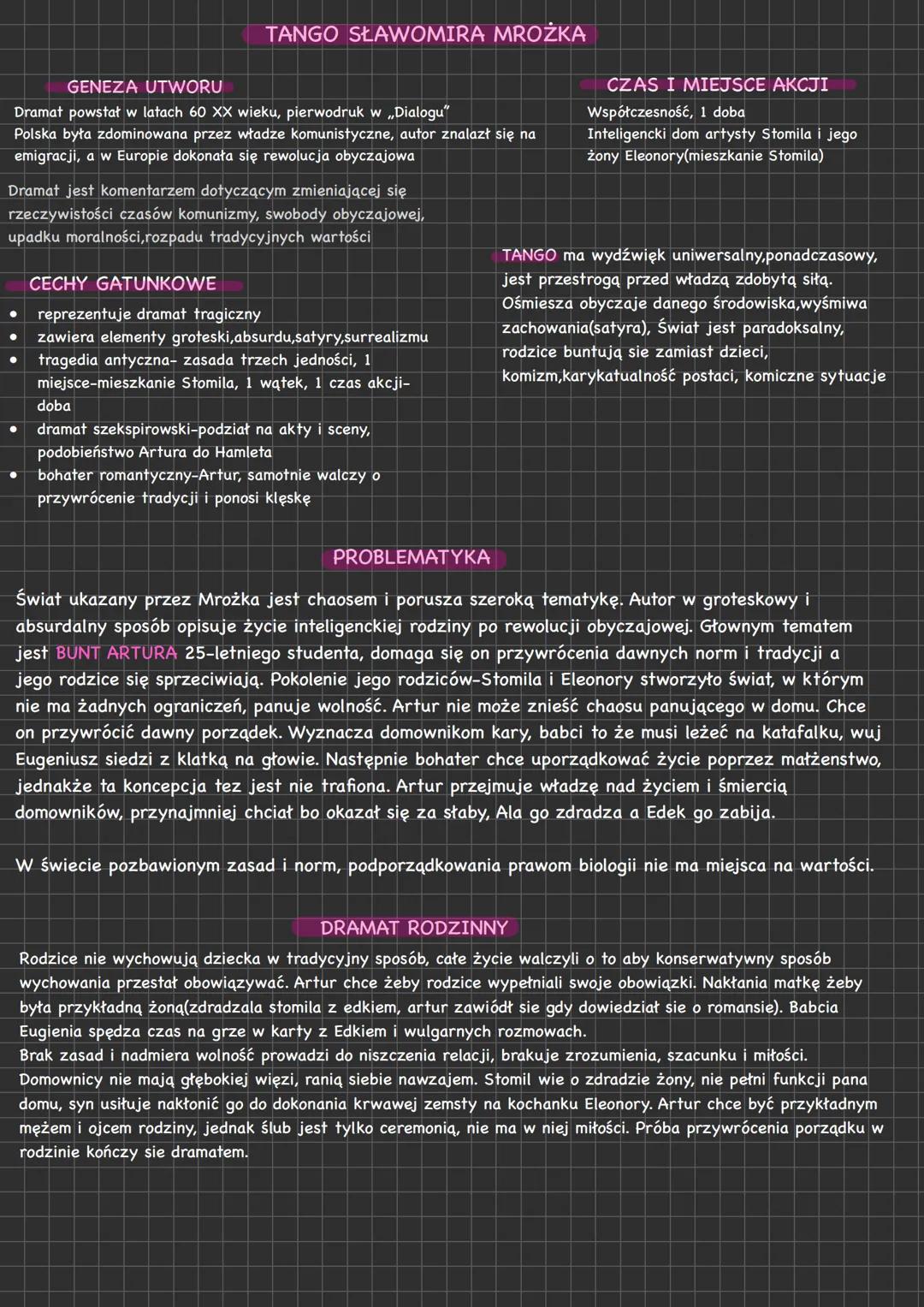 Tango TANGO SŁAWOMIRA MROŻKA
GENEZA UTWORU
Dramat powstał w latach 60 XX wieku, pierwodruk w „Dialogu"
Polska była zdominowana przez władze
