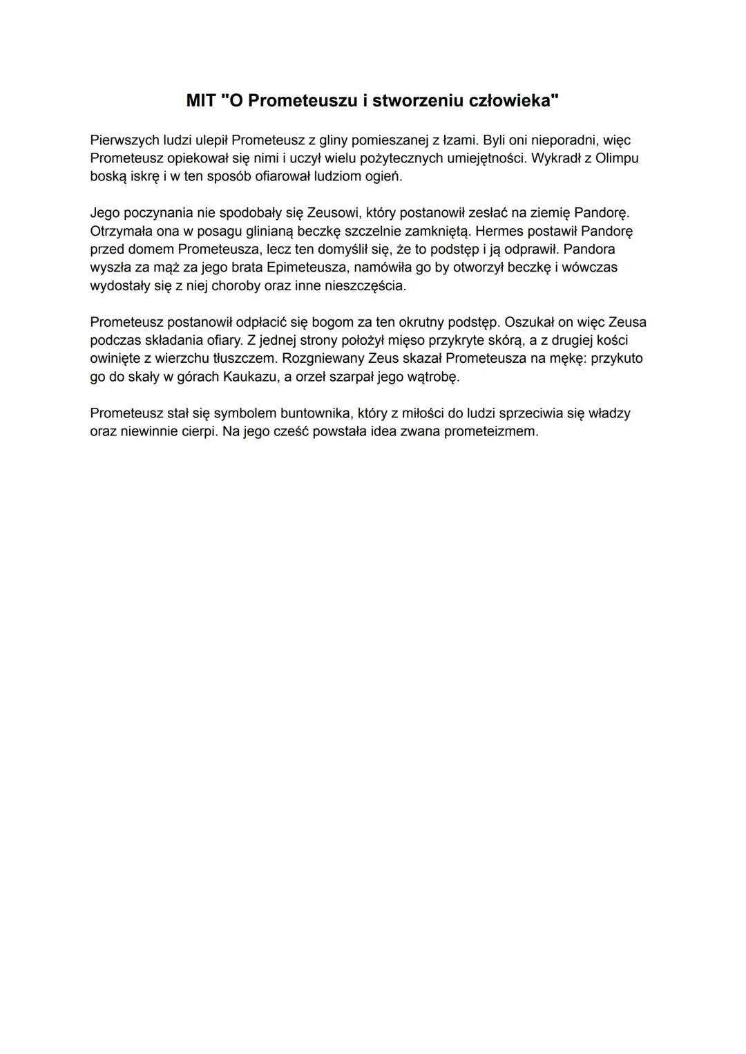 Mit "O Prometeuszu i stworzeniu człowieka"