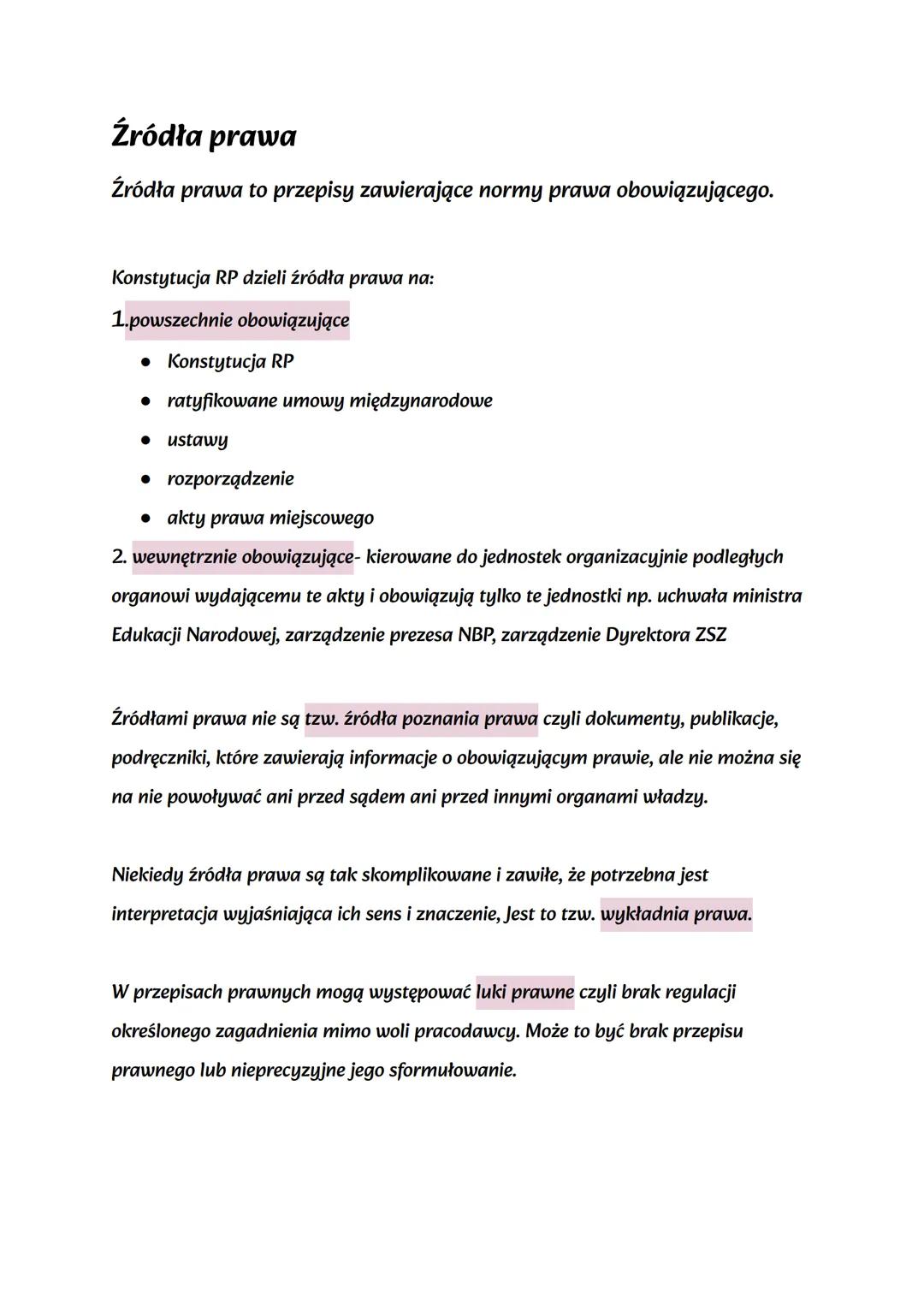 # Źródła prawa
Źródła prawa to przepisy zawierające normy prawa obowiązującego.
Konstytucja RP dzieli źródła prawa na:
1.powszechnie obow