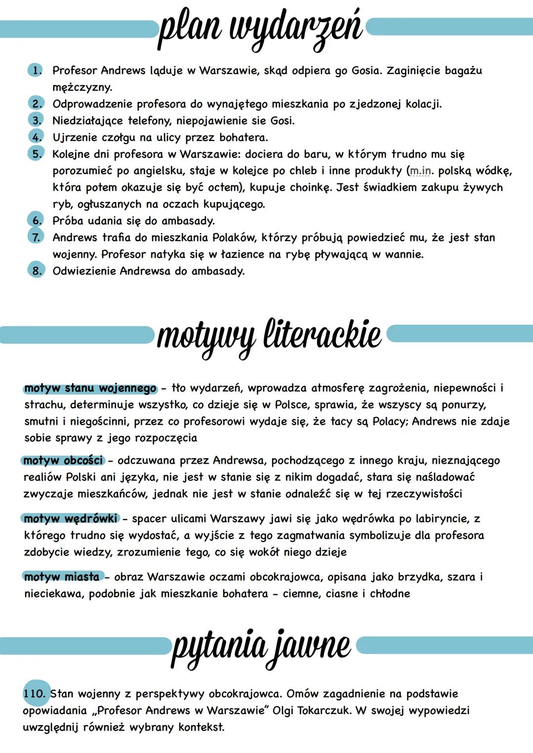 # Profesor Andrews we
Warszawie
Olga Tokarczuk
gatunek
„Profesor Andrews w Warszawie" to opowiadanie realistyczne.
czas i miejsce akcji