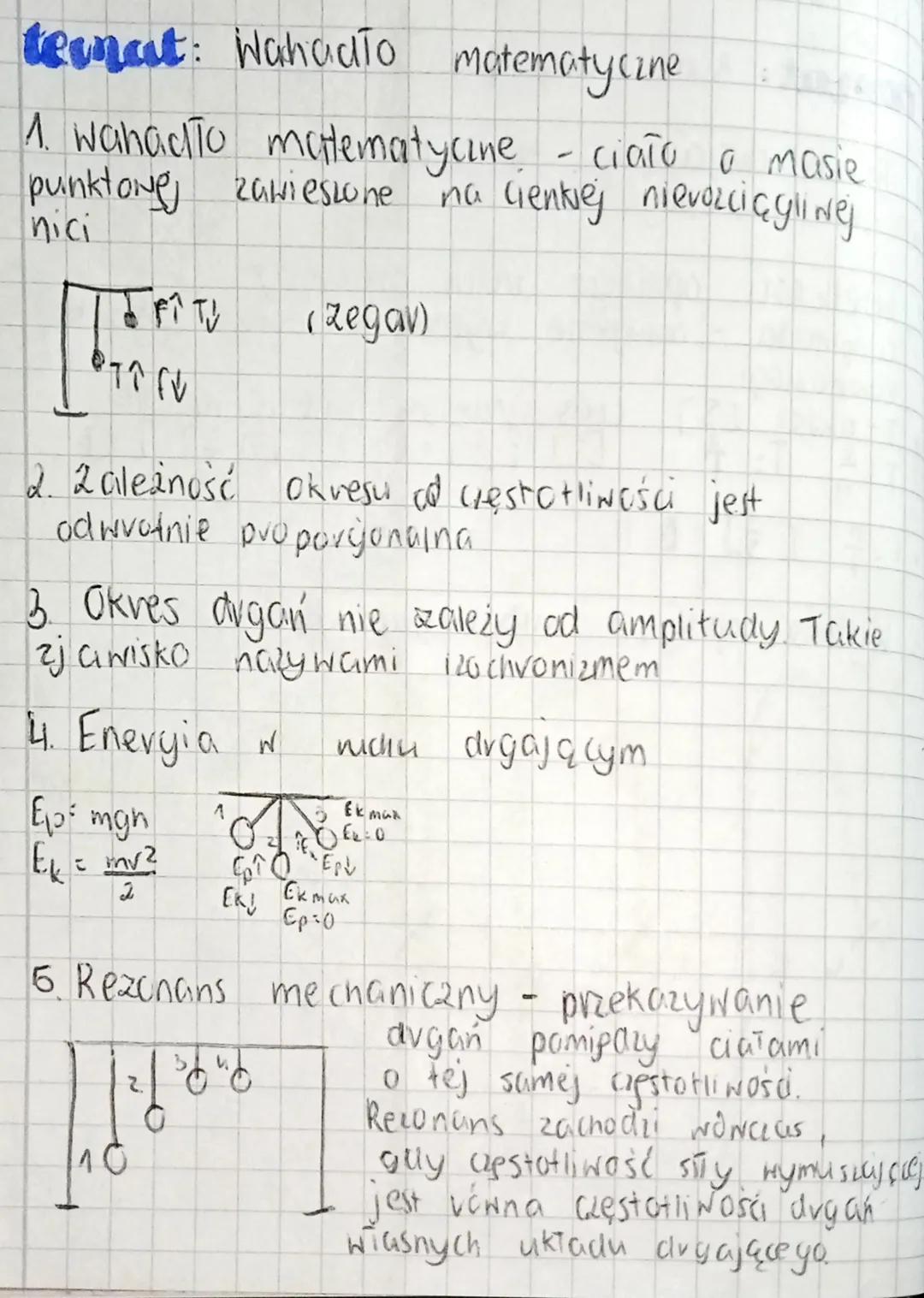 # temat: Wahadło matematyczne
1. wahadło matematycine - ciato a masie
punktone, zawieszone na Genkiej nievozciągliwej
nici
(zegav)
2. Za