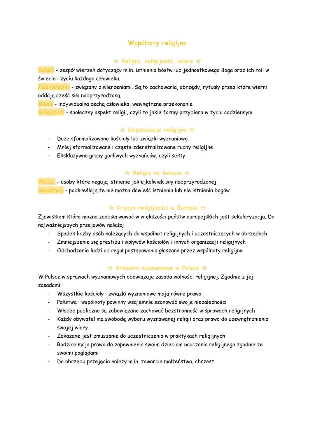 Wspólnoty religijne
Religia, religijność, wiara ☆
Religia - zespół wierzeń dotyczący m.in. istnienia bóstw lub jednostkowego Boga oraz ich r