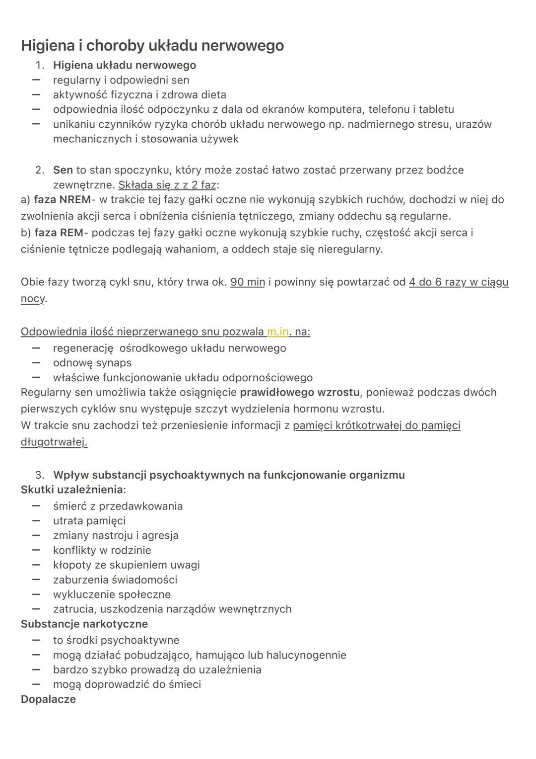 Higiena i choroby układu nerwowego
1. Higiena układu nerwowego
regularny i odpowiedni sen
aktywność fizyczna i zdrowa dieta
odpowiednia iloś