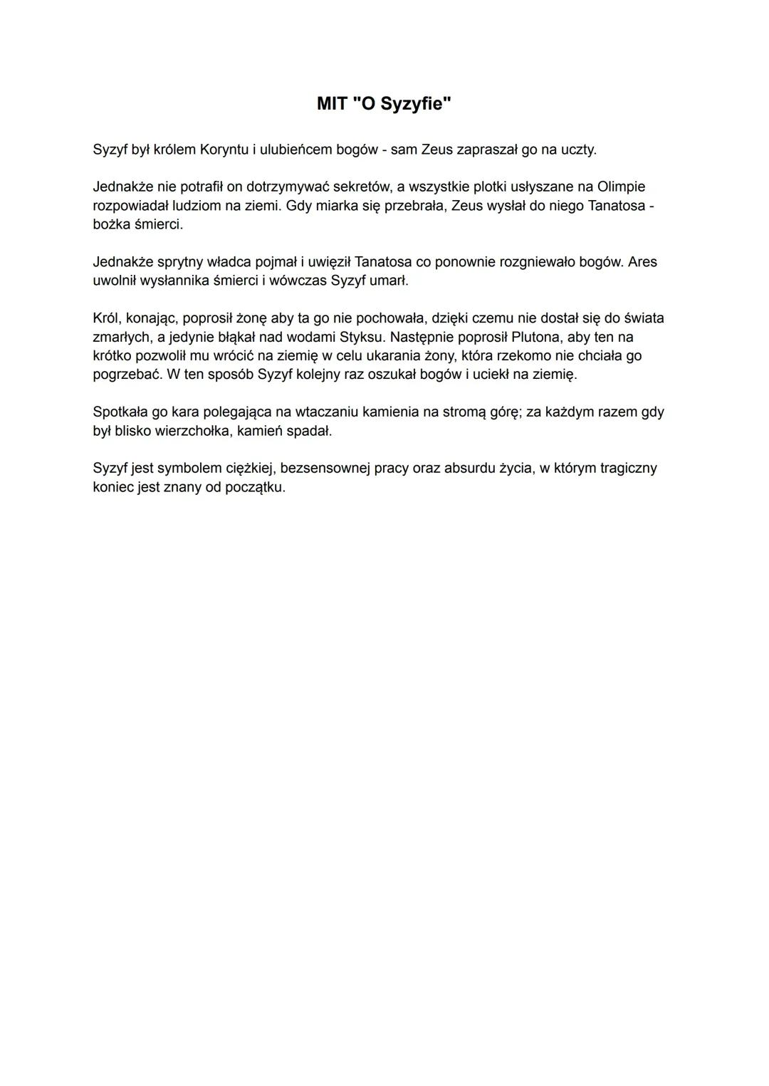 Mit "O Syzyfie"