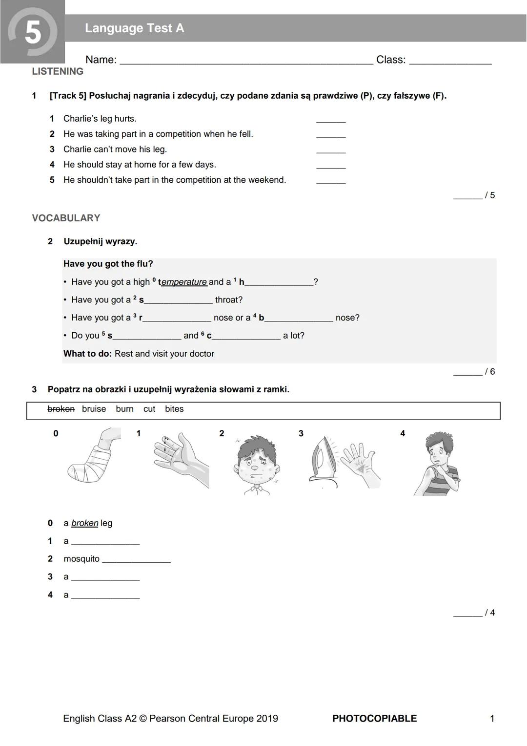 Sprawdzian po języku angielskim po podręczniku 《English class 6 klasa》