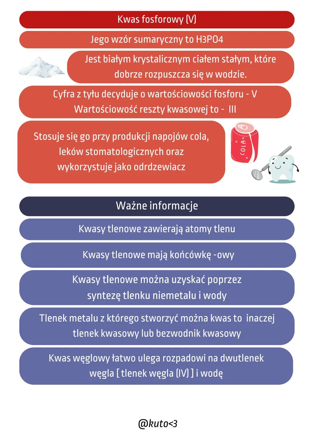 # Kwasy Tlenowe
Czym są kwasy tlenowe?
To kwasy, które zawierają w swojej cząsteczce atom lub atomy tlenu.
Ich końcówka to -owy.
Kwas sia