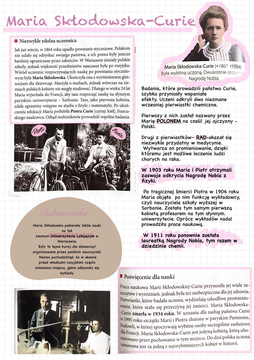 Maria Skłodowska-Curie
■ Niezwykle zdolna uczennica
Jak już wiecie, w 1864 roku upadło powstanie styczniowe. Polakom
nie udało się odzyskać