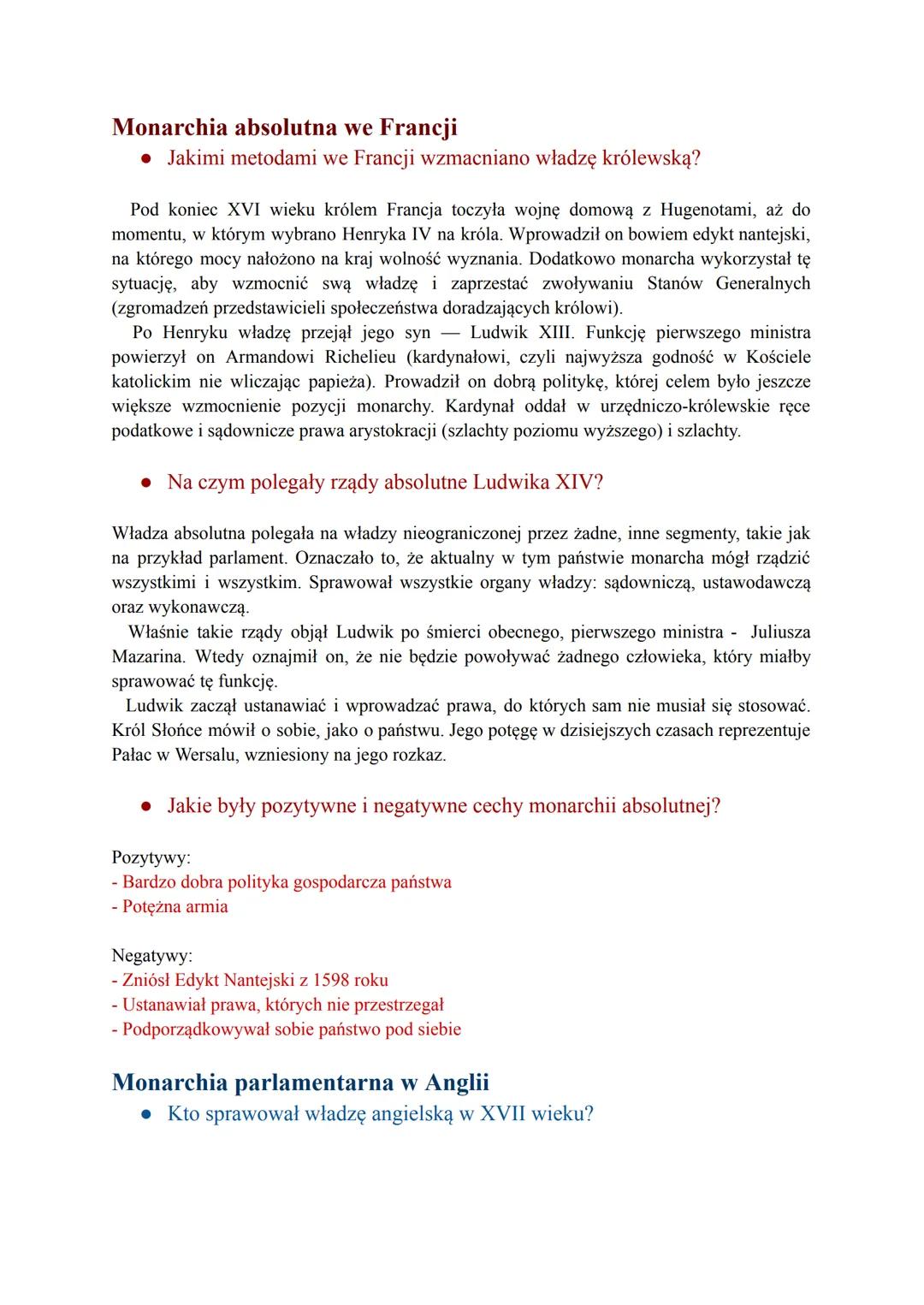 # Monarchia absolutna we Francji
* Jakimi metodami we Francji wzmacniano władzę królewską?
Pod koniec XVI wieku królem Francja toczyła wojn