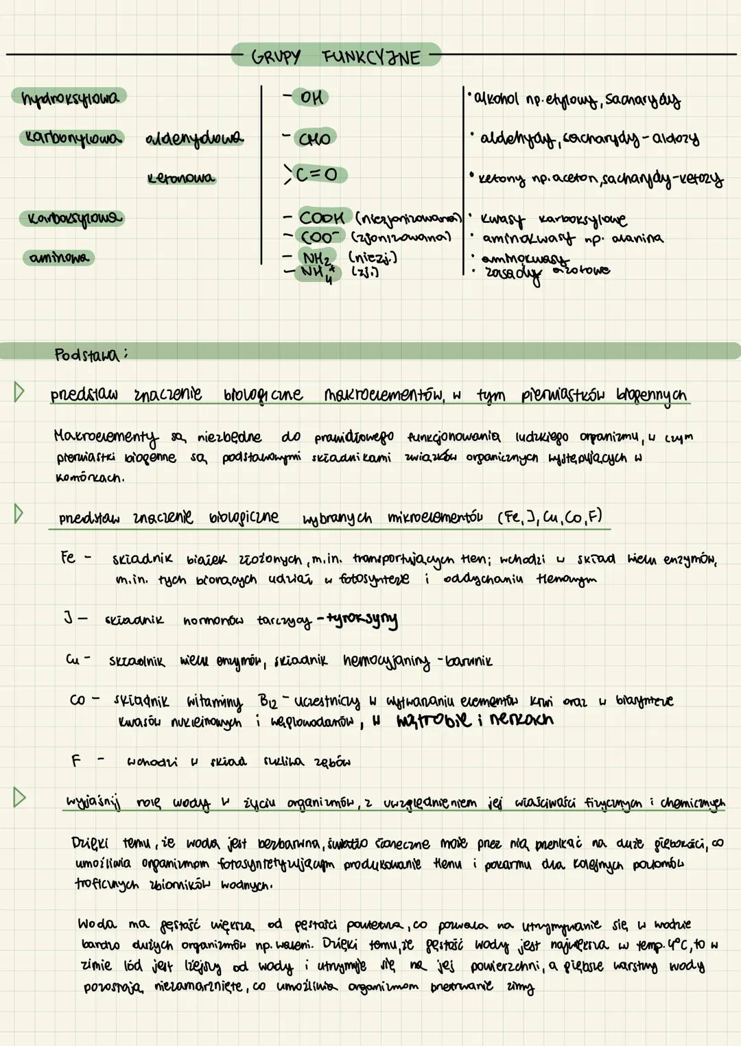 chemiczne
podstawy życia
woda - transportije substancje, wraz z nią usuwane są szkodliwe i niepotrzebne związki,
Utrzymuje prawidłowa temper