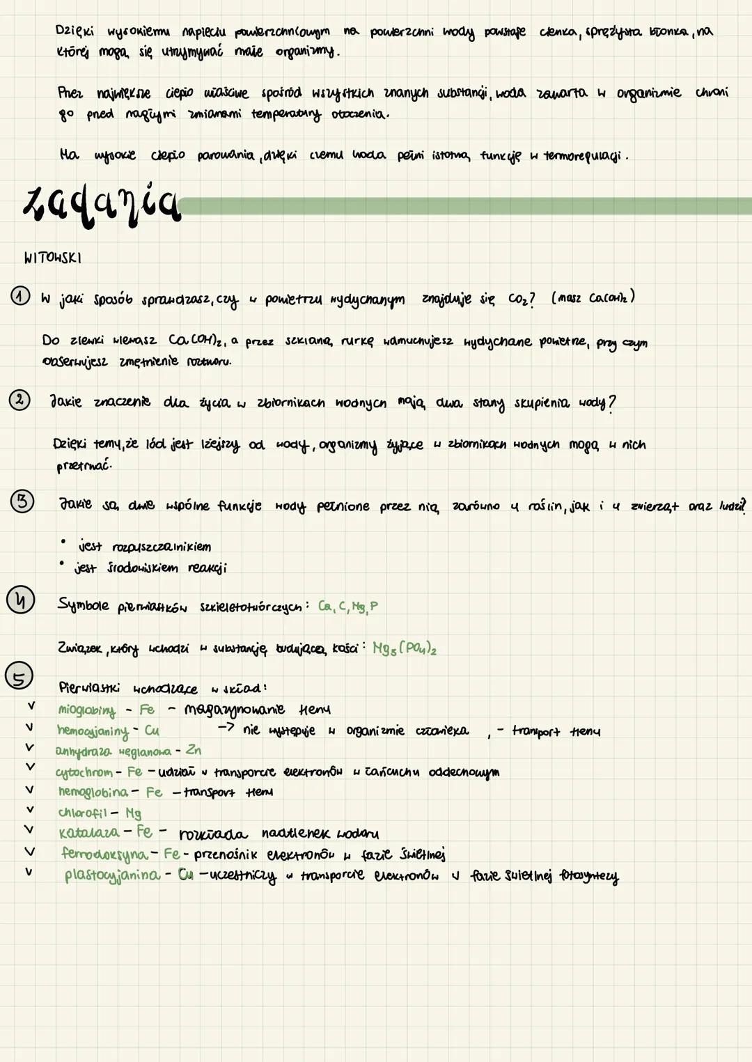 chemiczne
podstawy życia
woda - transportije substancje, wraz z nią usuwane są szkodliwe i niepotrzebne związki,
Utrzymuje prawidłowa temper