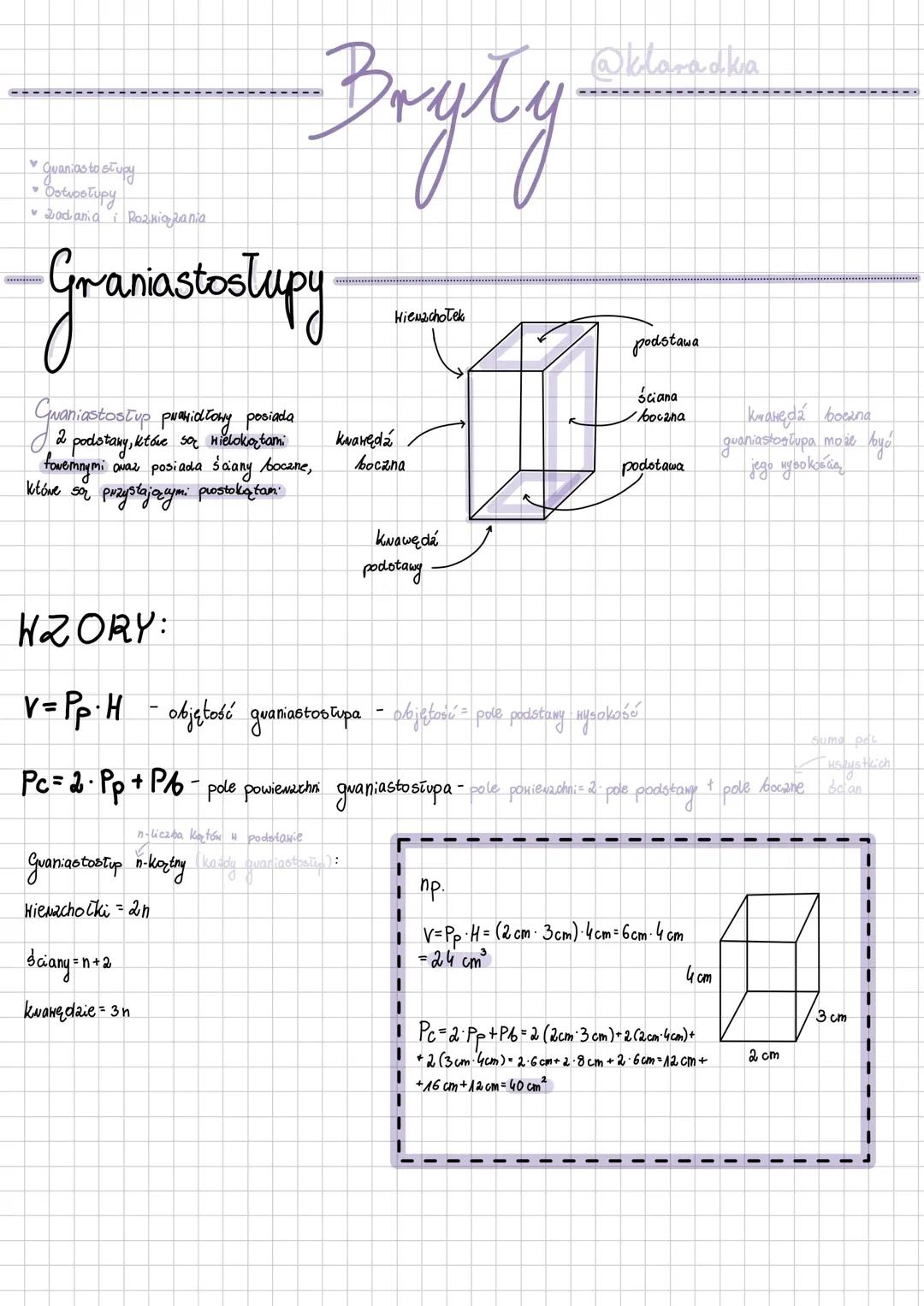 Bryły (graniastosłupy, ostrosłupy, zadania z rozwiązaniami)