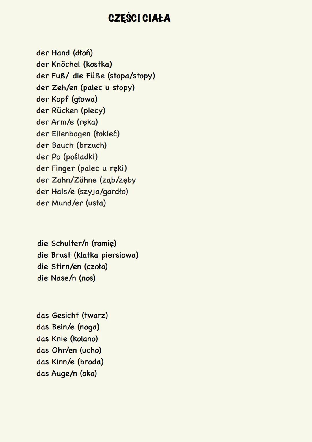 Części ciała-Niemiecki