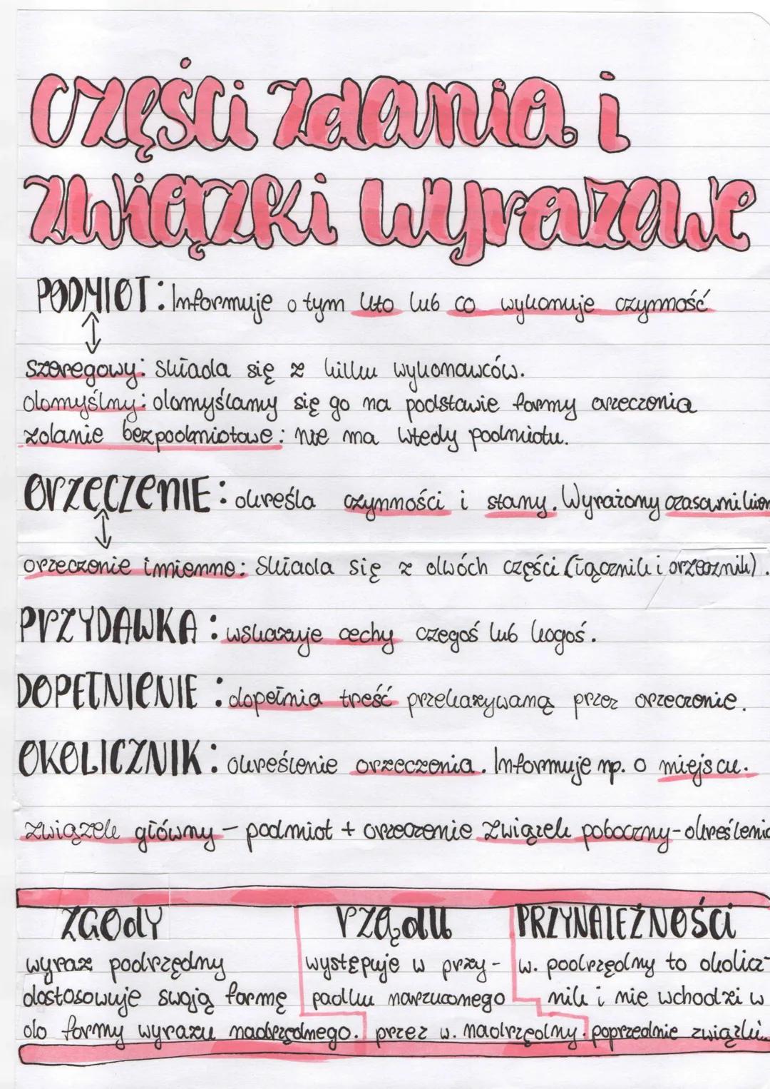 # Części Zaania i
# Związki wyrazelde
**PODMIOT:** Informuje o tym uto lub co wykonuje czymość
$
\downarrow$
Szeregowy: Sułada się ze bill