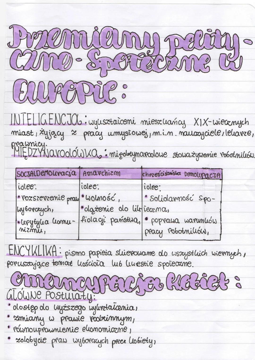 Przemiany pelity-
Cano-Sporecane &
Europie:
INTELIGENCJOG:wyusztaicemi mieszkańcy XIX-wiecznych
miast, żyjący z pracy umysiowej, m.in. nalaz