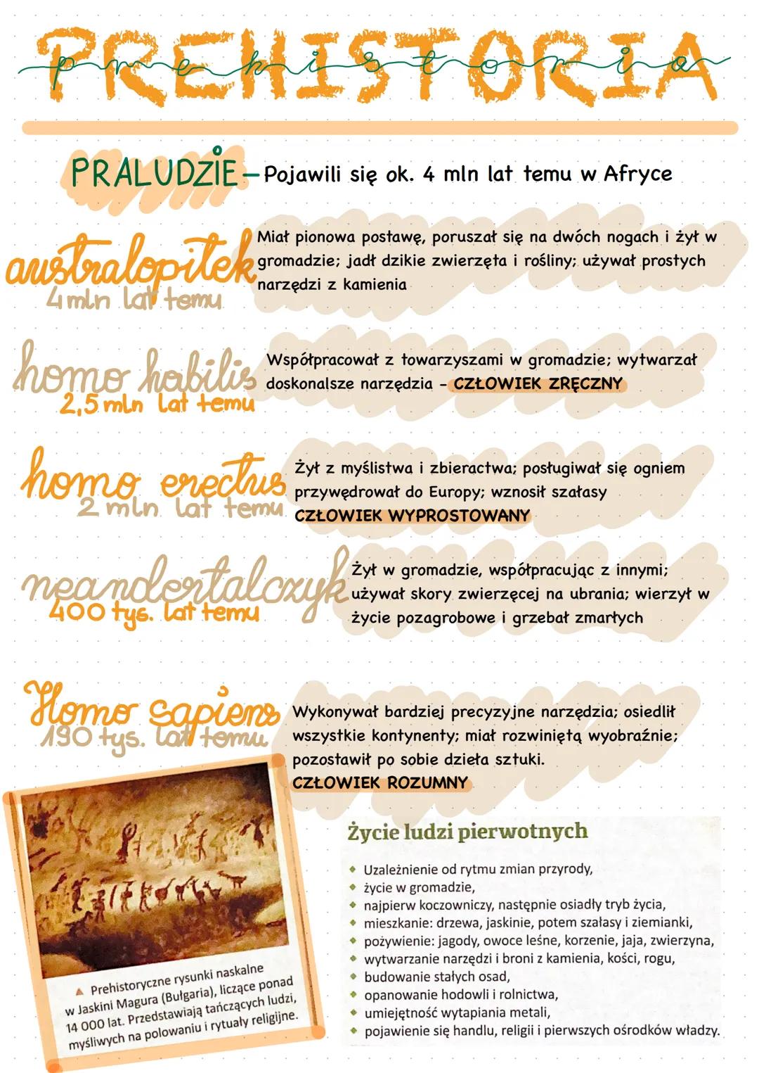 # PREHISTORIA
PRALUDZIE - Pojawili się ok. 4 mln lat temu w Afryce
4 mln lat temu
Miął pionowa postawę, poruszał się na dwóch nogach i ży