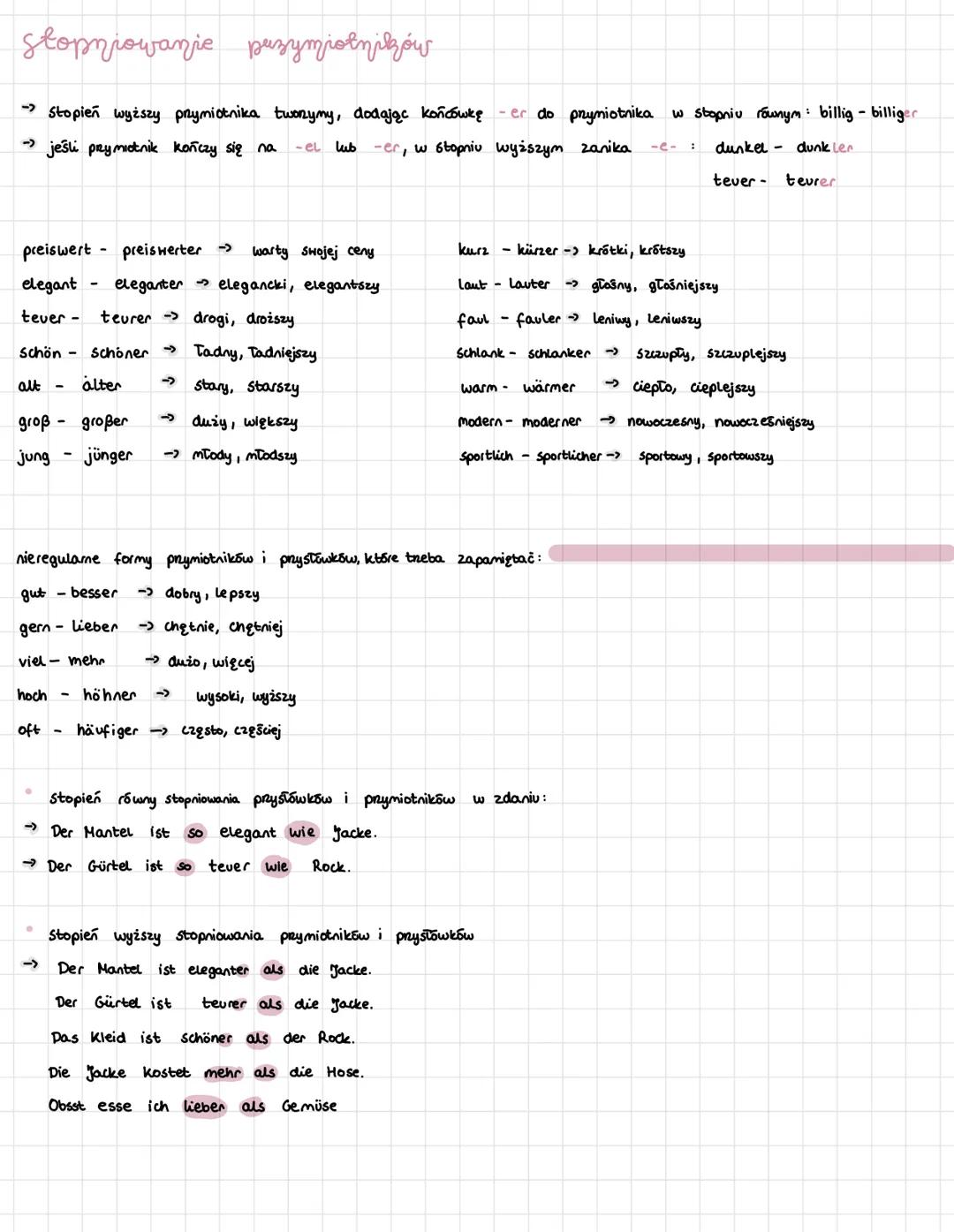 # Stopniowanie pazymiotników
- Stopień wyższy prymiotnika twonymy, dodając końcówkę -er do prymiotnika w stopniu równym : billig- billiger