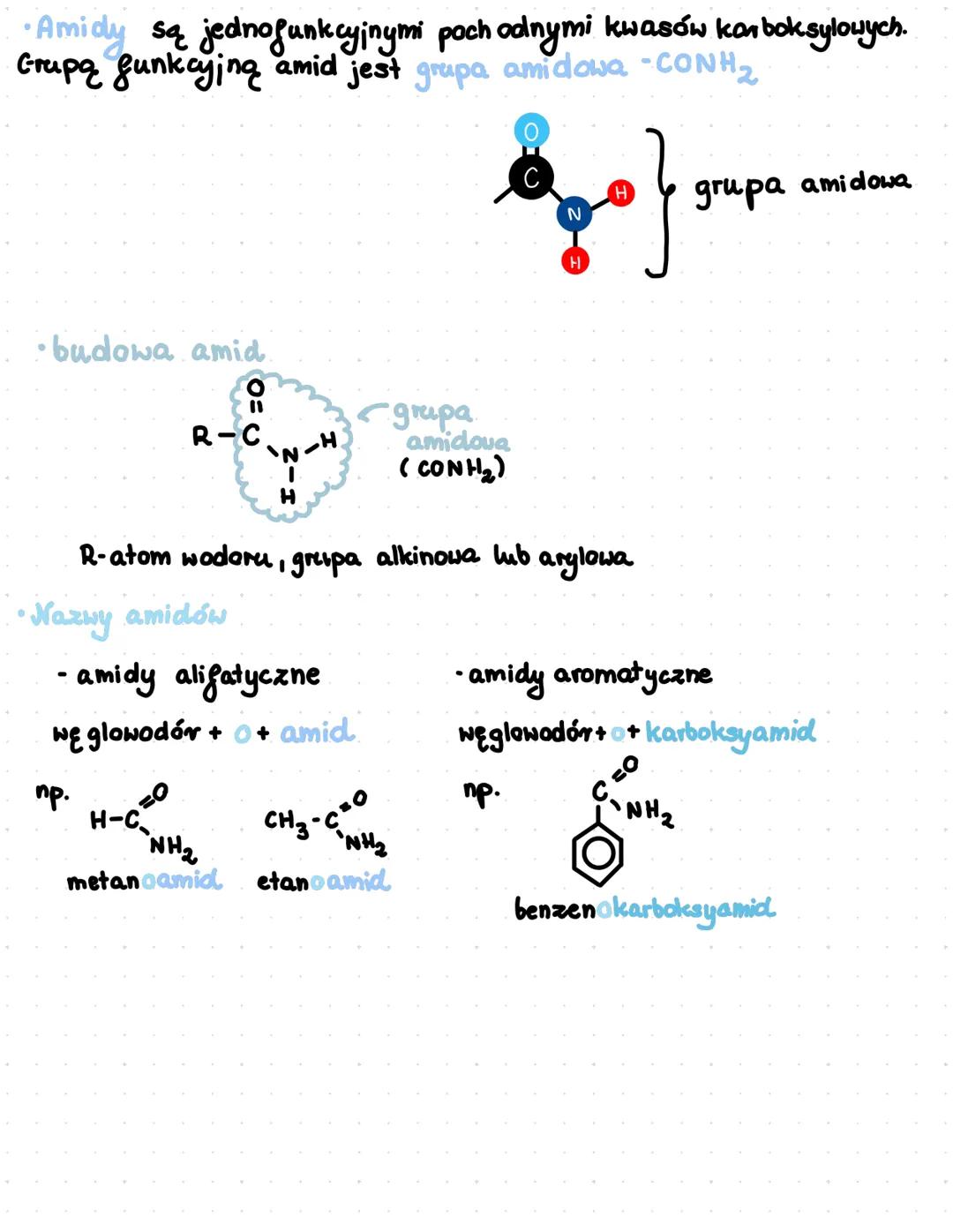 Aminy i amidy
Aming to jednofunkcyjne amoniaku NH3
budowa amin
1°-amina pierszorzędowa
H
R₁-N
gdzie:
2°amina drugo rzędowa
3º amina trzecior