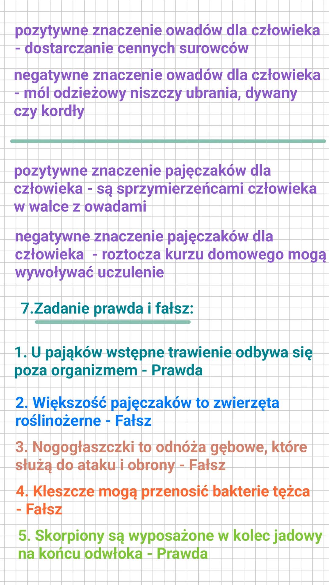 PRZYGOTOWANIE NA PRACĘ
KLASOWĄ "Stawonogi i Mięczaki"
1.Cechy stawonogów:
~Ciało zbudowane z odcinków
połączonych stawami,
~Ciało podzielo