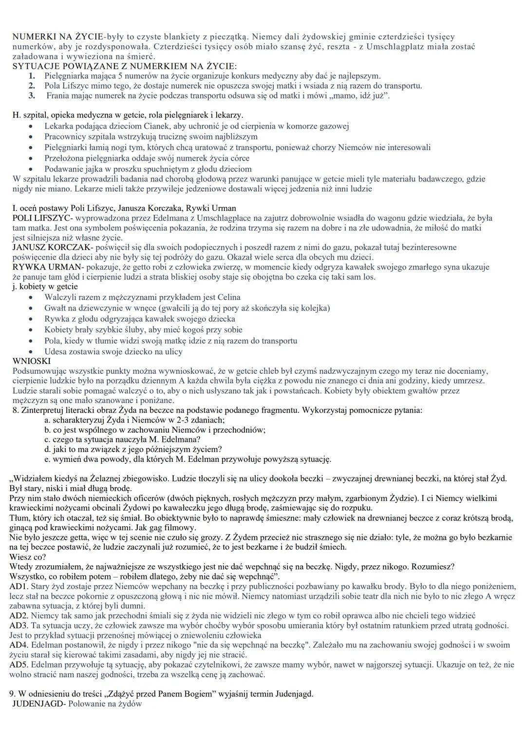 POSTACIE DRUGOPLANOWE:
1.
2.
CELINA- młoda Żydówka, która walczyła w powstaniu w getcie i razem z Edelmanem przeszła kanałami
na stronę aryj