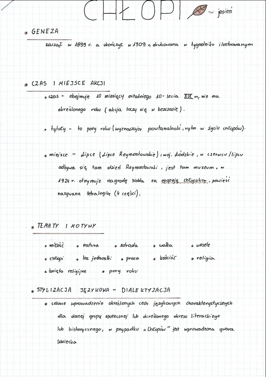 CHŁOPT.
~
jesień
GENEZA
zaczął w 1899 r. a
ukończył
w 1909, drukowana W
tygoolniku ilustrowanym
CZAS I MIEJSCE AKCJI
• 305-
obejmuje 10 mies