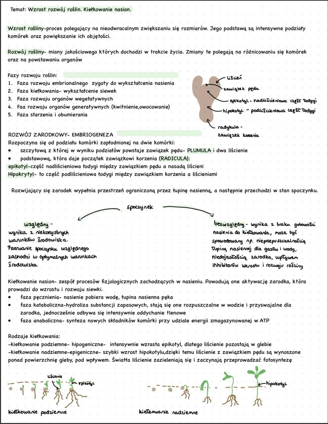 Wzrost i rozwój roślin. Kiełkowanie nasion