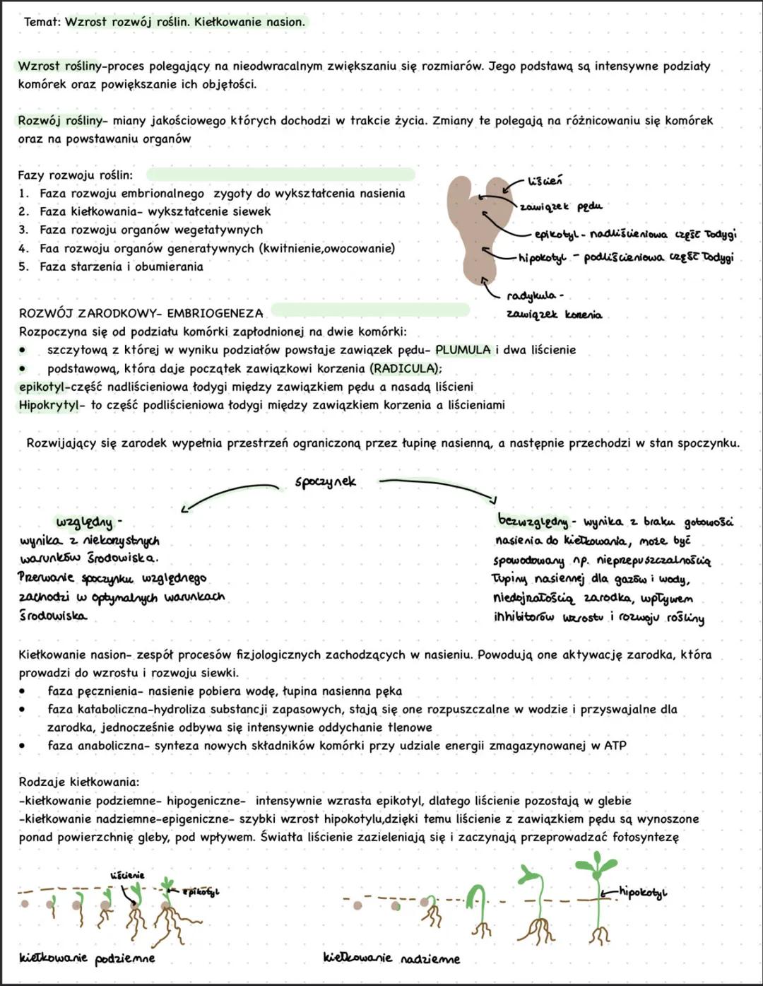 Temat: Wzrost rozwój roślin. Kiełkowanie nasion.
Wzrost rośliny-proces polegający na nieodwracalnym zwiększaniu się rozmiarów. Jego podstawą