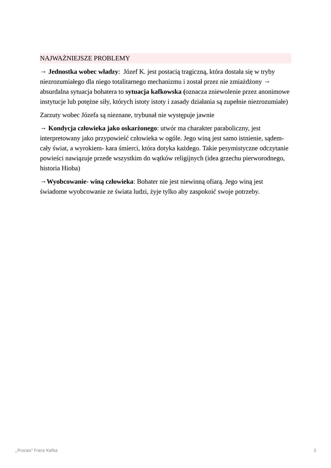 „Proces" Franz Kafka
Informacje techniczne
1. GATUNEK: powieść awangardowa, o cechach paraboli (historia posiada dodatkowe
przesłanie alegor