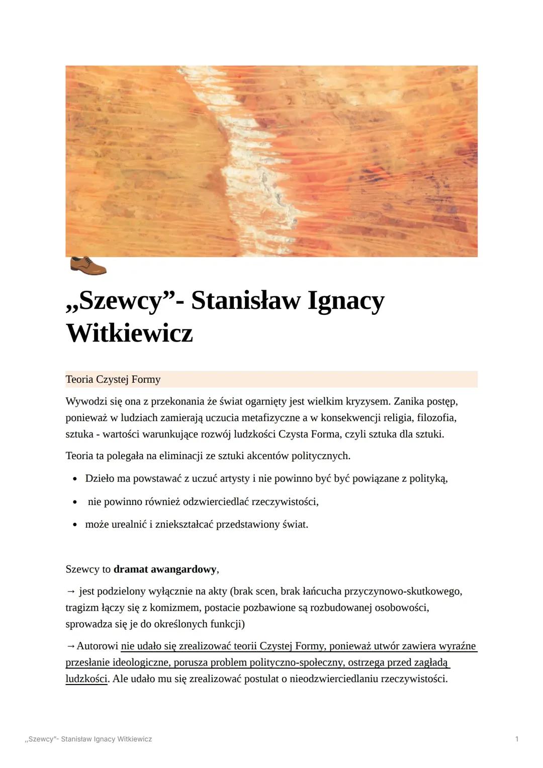 ,,Szewcy"-Stanisław Ignacy Witkiewicz, opracowanie