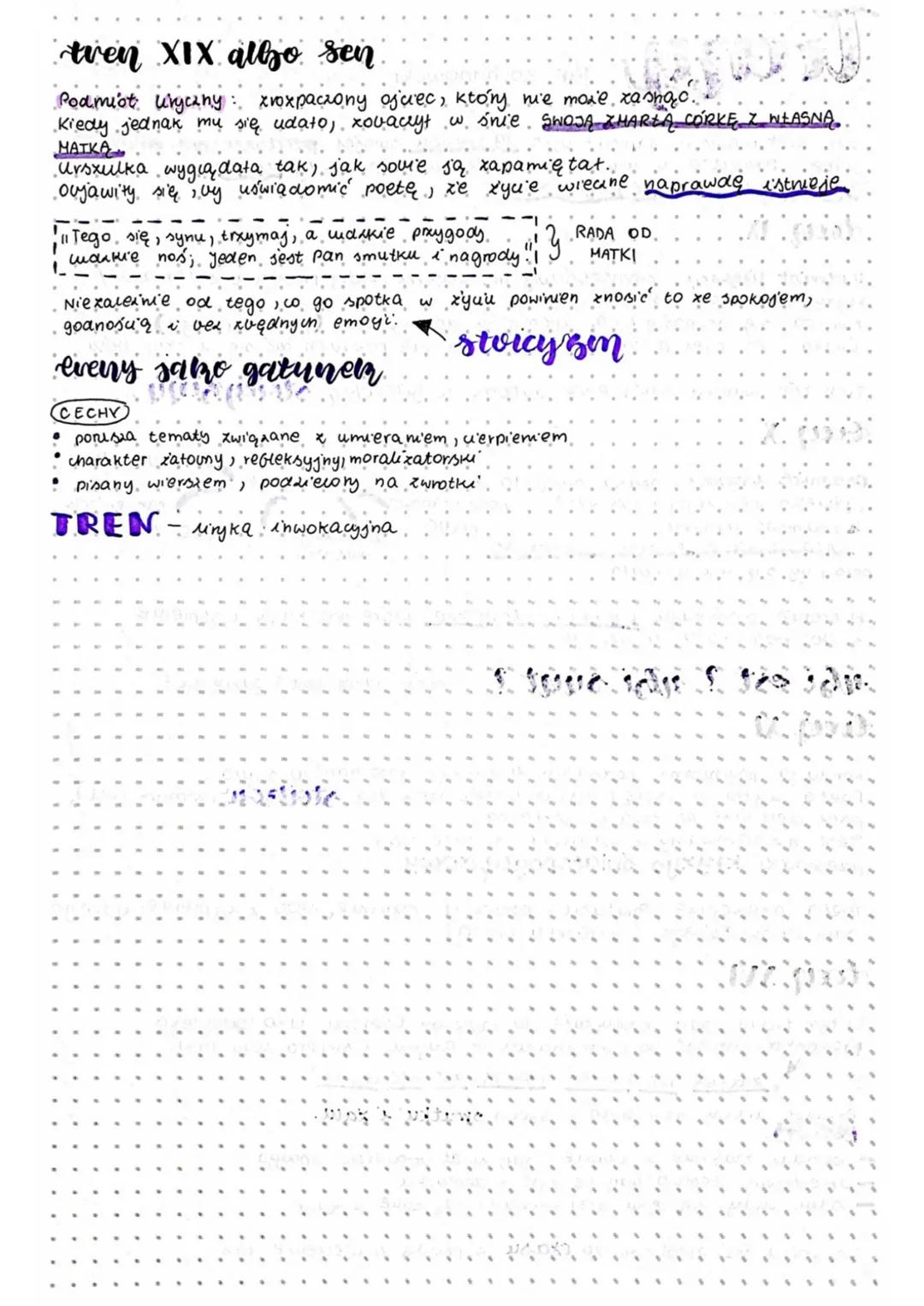 # Treepy
Jan Kochanowski
Jan Kochanowski napisat cykl 19 trenów swojej predwcześnie zmartej
corce Urszulce. w utworach przedstawiał pogiąay
