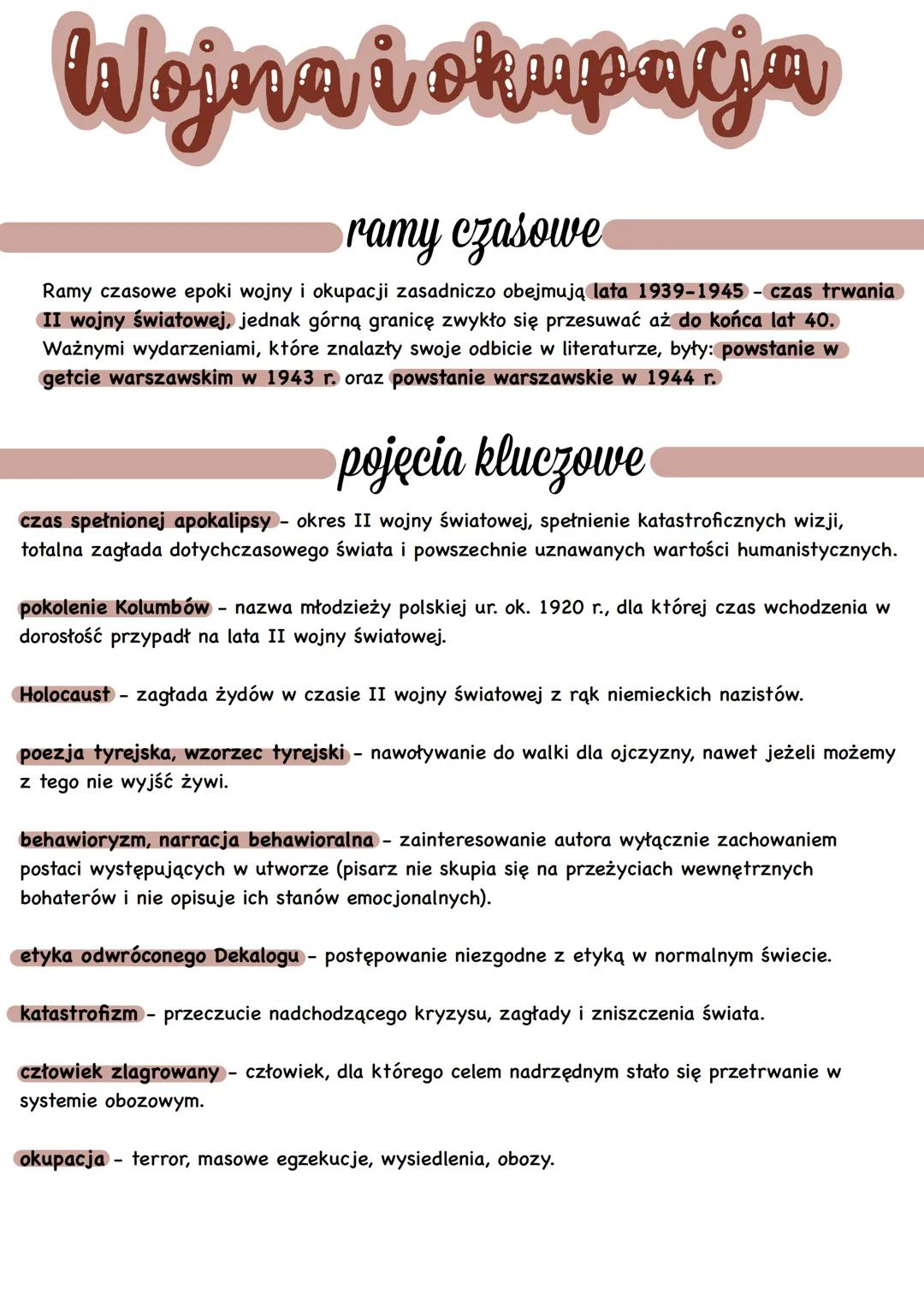 Wojna i okupacja
ramy czasowe
Ramy czasowe epoki wojny i okupacji zasadniczo obejmują lata 1939-1945 - czas trwania
II wojny światowej, jedn