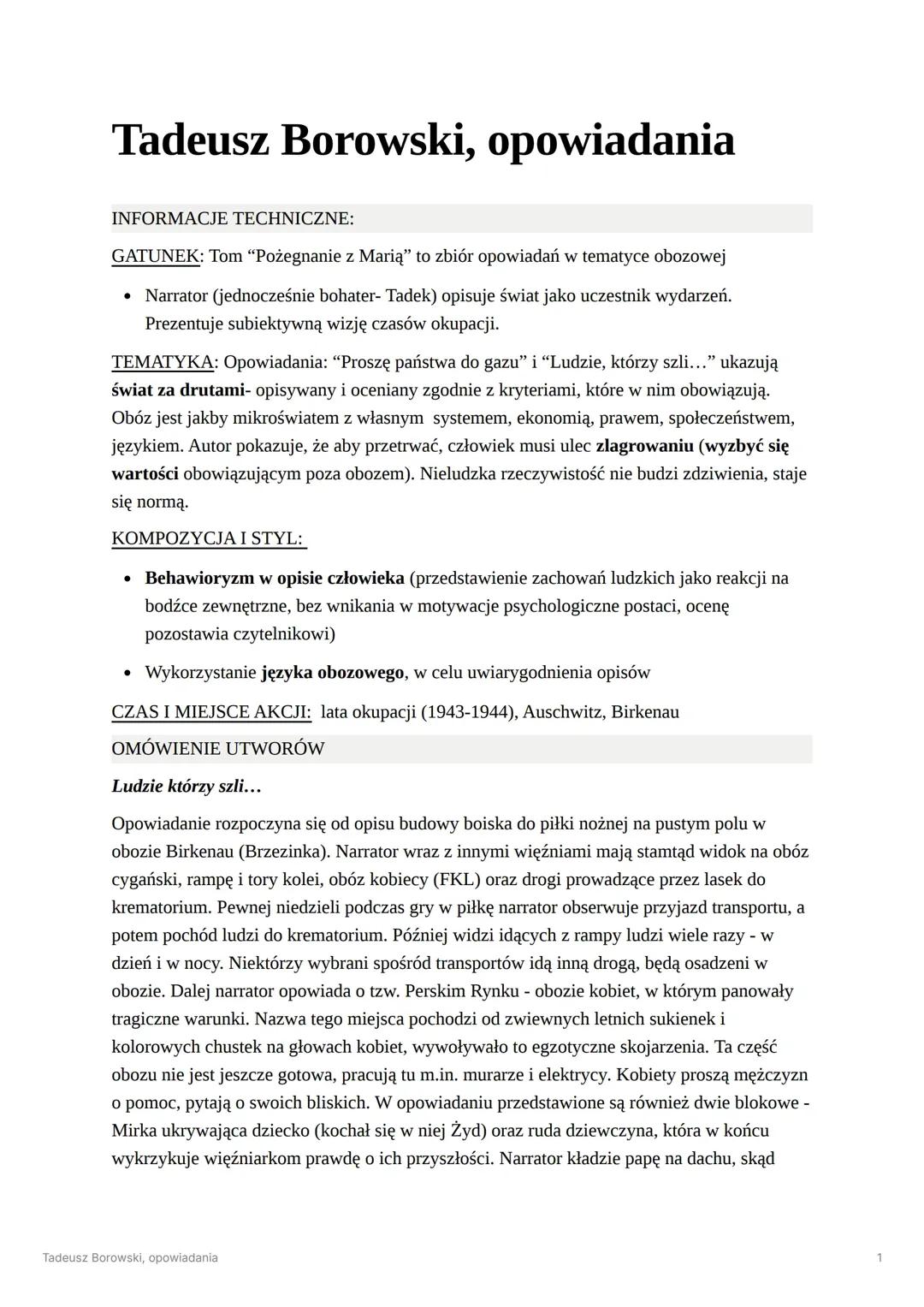 Tadeusz Borowski- opowiadania