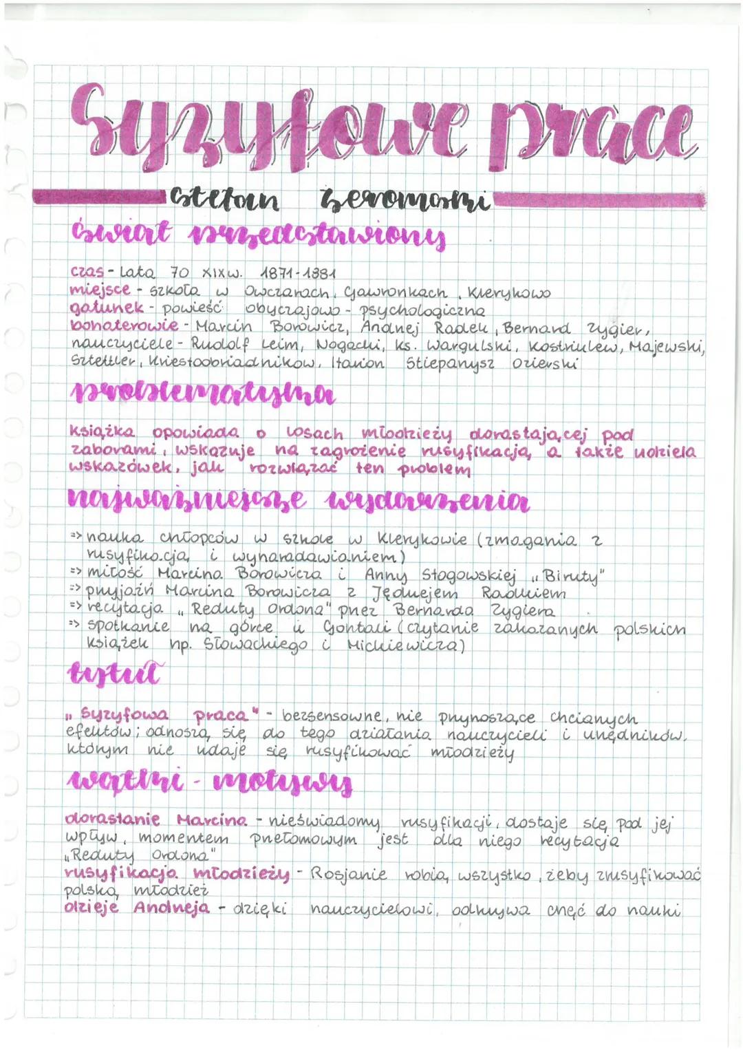 # Syzyfowe prace
## Stefan Żeromski
### Czwart przedstawiony
czas-Lata 70 XIXW. 1871-1881
miejsce - szkoła w Owczarach, Gawronkach, Kiery