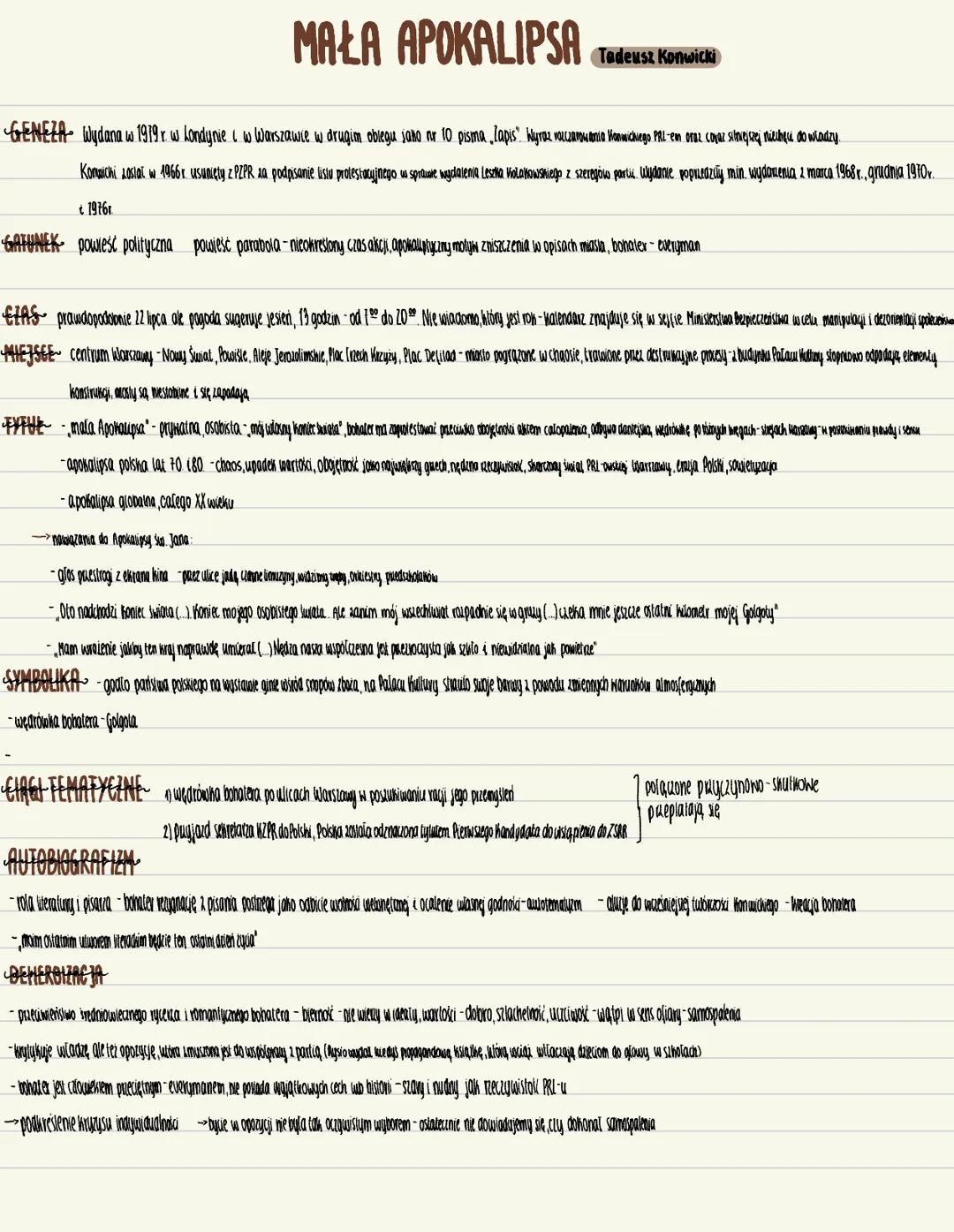 MAŁA APOKALIPSA
Tadeusz Konwicki
GENEZA Wydana w 1919 r. w Londynie i w Warszawie w drugim oblegu jako nr 10 pisma, lapis". Wyraz volczarowa