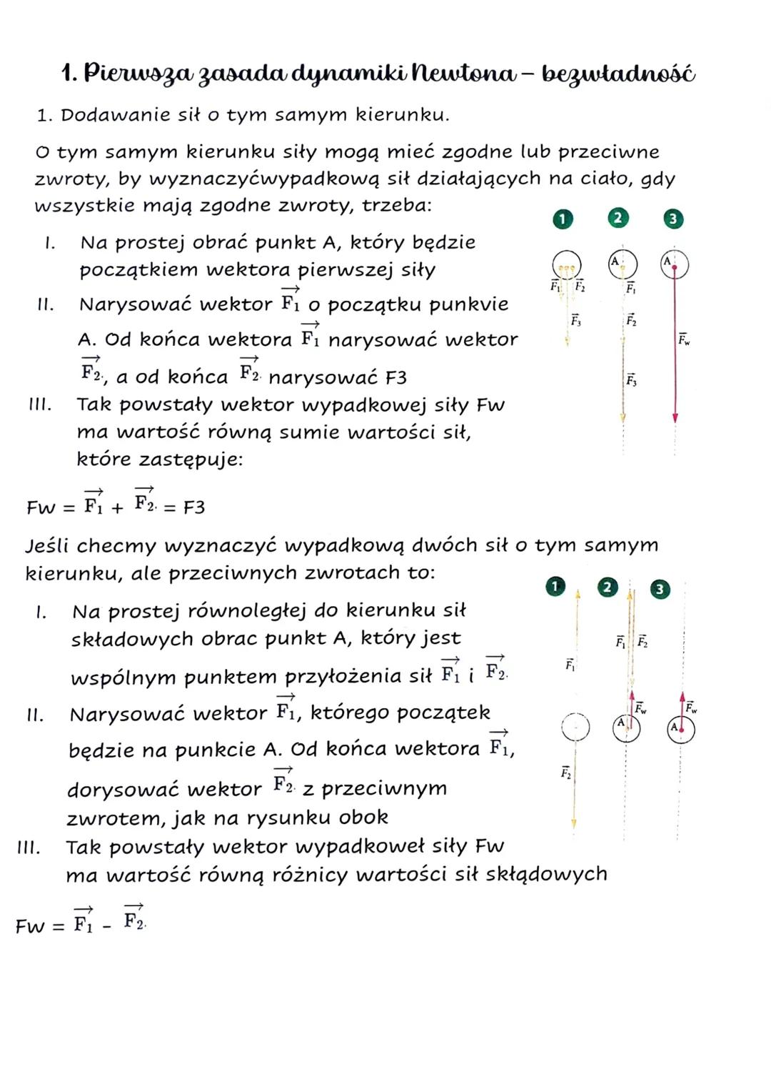 1. Pierwsza zasada dynamiki Newtona - bezwładność
1. Dodawanie sił o tym samym kierunku.
O tym samym kierunku siły mogą mieć zgodne lub prze