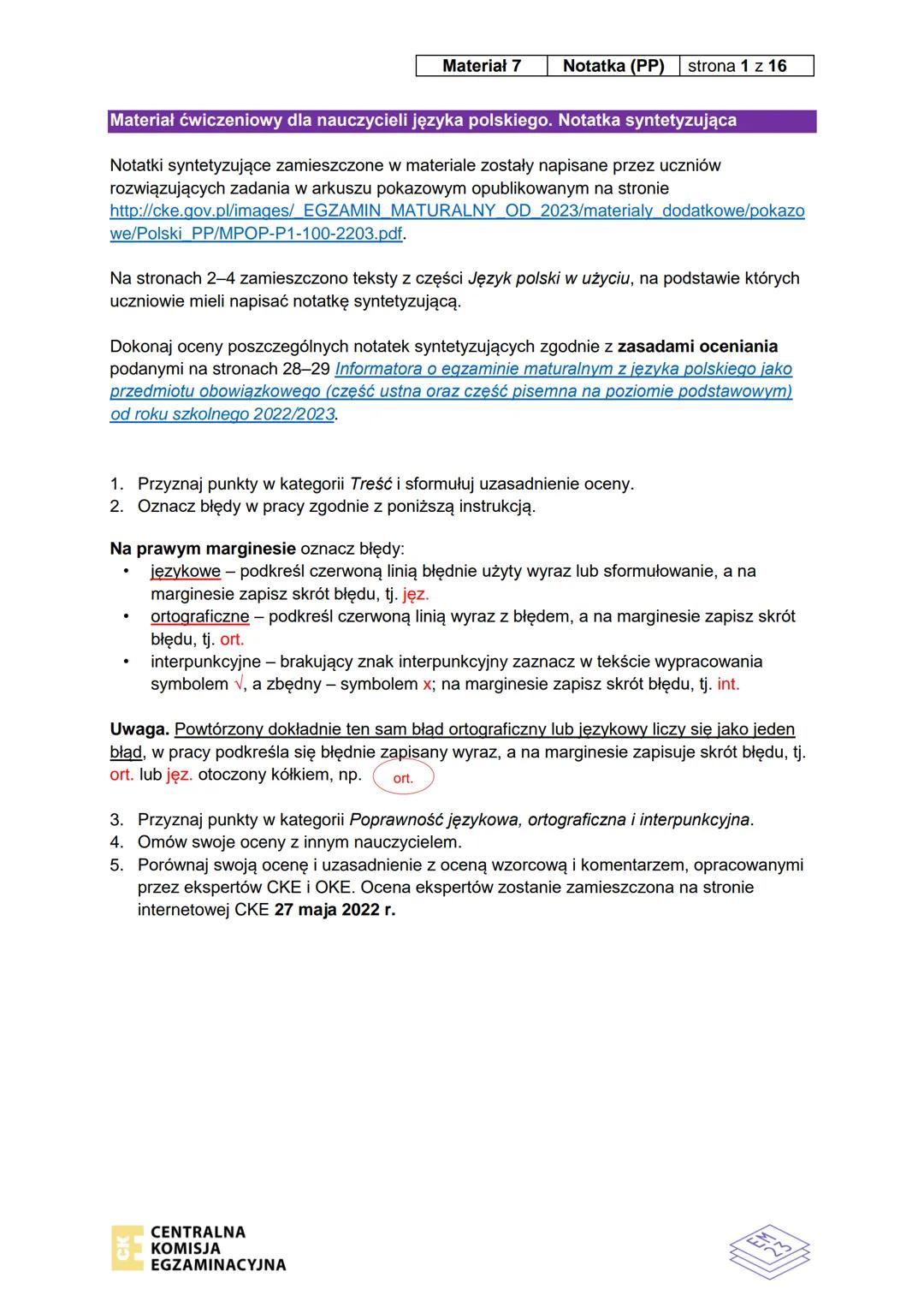 Materiał 7
Notatka (PP)
strona 1 z 16
Materiał ćwiczeniowy dla nauczycieli języka polskiego. Notatka syntetyzująca
Notatki syntetyzujące zam