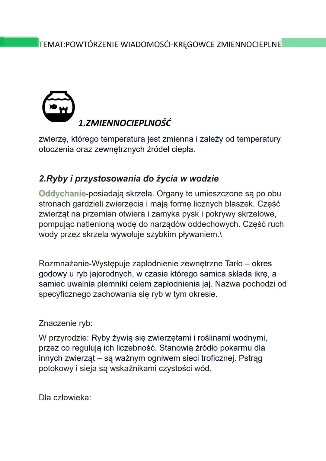 Powtórzenie wiadomości – kręgowce zmiennocieplne